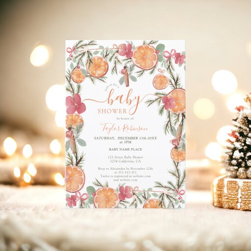 Boho Winter Dried Citrus Floral Baby Shower Invitation