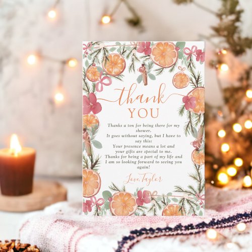 Boho Winter Dried Citrus Floral Bridal  shower Thank You Card