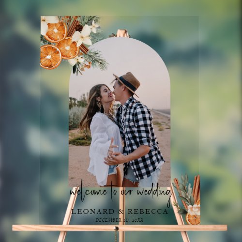 Boho winter Floral Wedding photo Acrylic Sign