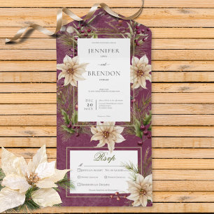 Boho Winter Greenery Boughs Burgundy Dinner All In One Invitation