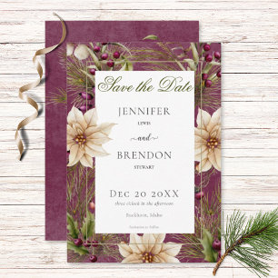 Boho Winter Greenery Boughs Burgundy Save The Date