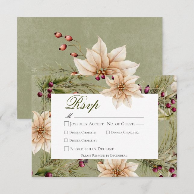 Boho Winter Greenery Boughs Sage Green Dinner RSVP Card (Front/Back)