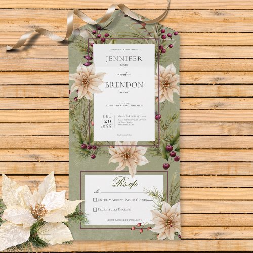 Boho Winter Greenery Boughs Sage Green No Dinner All In One Invitation