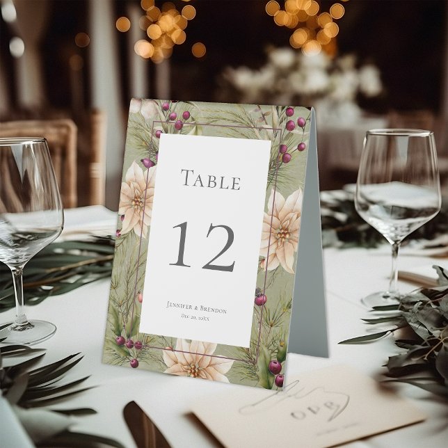 Boho Winter Greenery Boughs Sage Green Table Tent (Boho Winter Greenery Boughs Sage Tent Table Number)