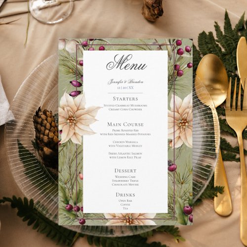 Boho Winter Greenery Boughs Sage Green Wedding Menu