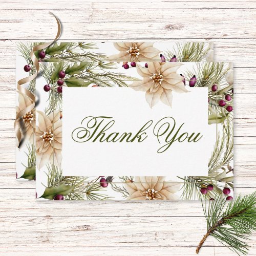 Boho Winter Greenery Boughs Wedding Thank You Card