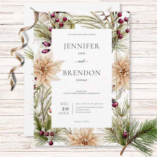 Boho Winter Greenery Boughs White Invitation