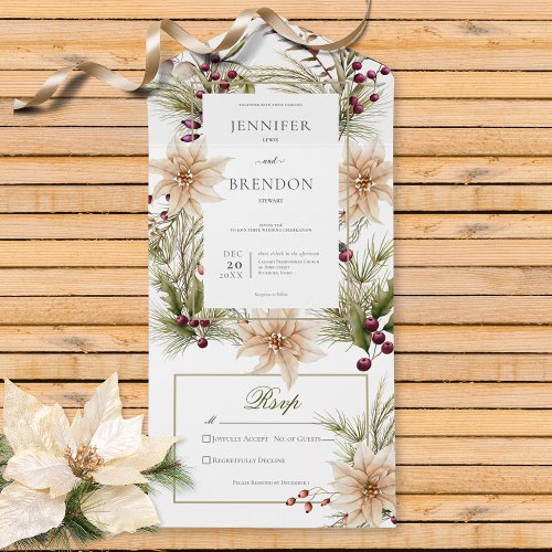Boho Winter Greenery Boughs White No Dinner All In One Invitation