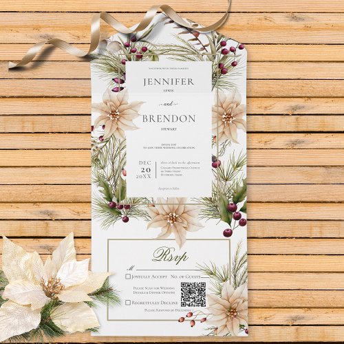 Boho Winter Greenery Boughs White QR Code All In One Invitation