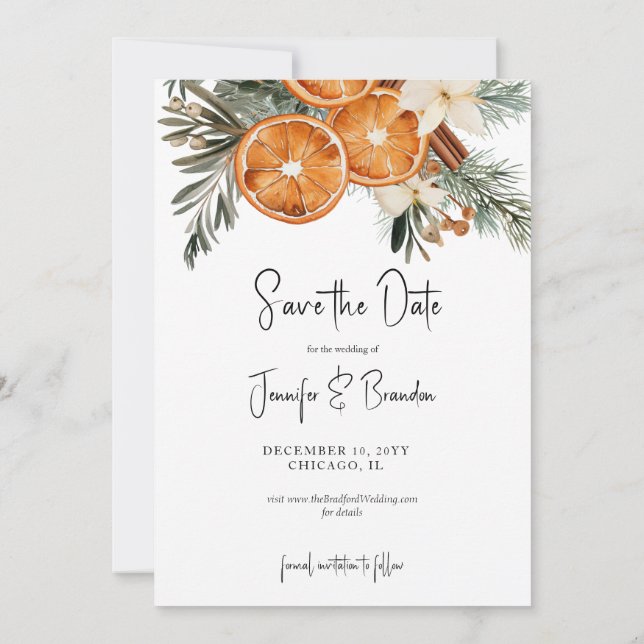 Boho Winter Greenery Photo Save the Date Invitation (Back)