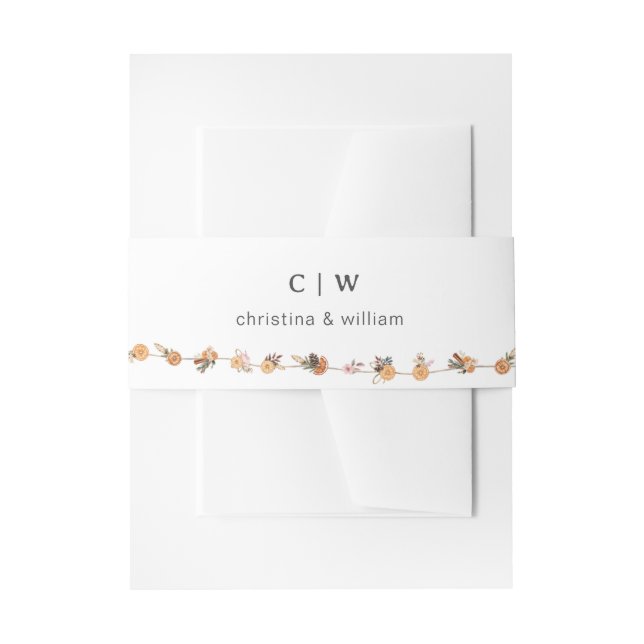Boho Winter Holiday Botanical Wedding Invitation Belly Band (Front Example)