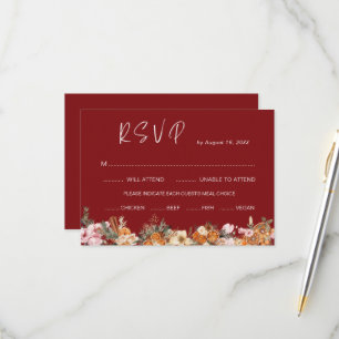 Boho Winter Holiday Burgundy Wedding QR Code  RSVP Card