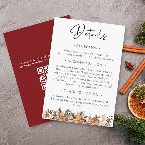 Boho Winter Holiday Wedding Botanical Details Enclosure Card
