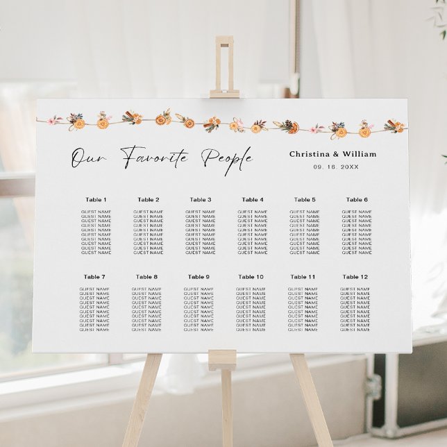 Boho Winter Holiday Wedding Seating Chart Foam Board (Creator Uploaded)