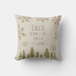 Boho Winter Nursery Baby Birth Stats  Throw Pillow