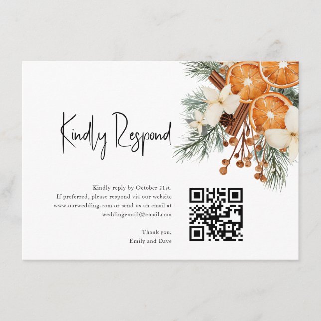 Boho Winter  RSVP Wedding QR CODE  Enclosure Card (Front)