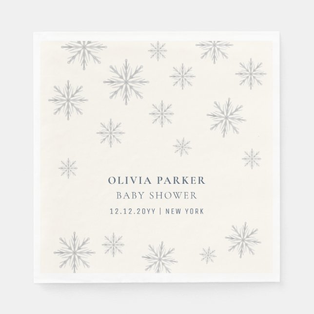 Boho Winter Snowflake Baby Shower Welcome Sign Napkins (Front)