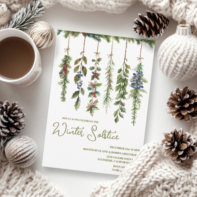 Boho Winter Solstice Herb Greenery Yule Garland Invitation (Boho Winter Solstice Hanging Herbs and Greenery Yule Garland Invitation)