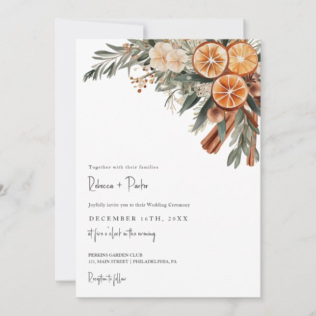 Boho Winter Wedding Qr code RSVP all in one Invitation (Front)