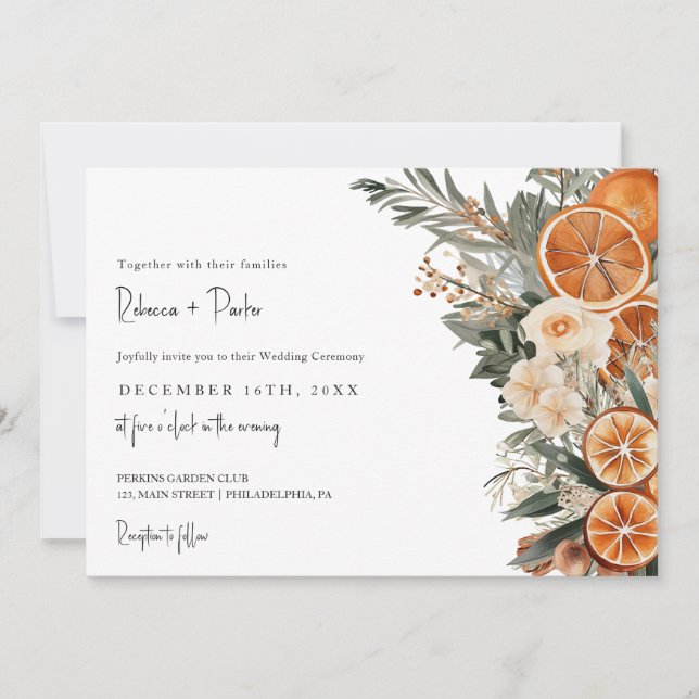 Boho Winter Wedding Qr code RSVP horizontal Invitation (Front)