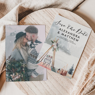 Boho Winter Woodland Holiday Photo Save the Date