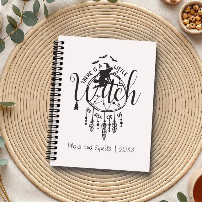 Boho Witch Vibes – Little Witch in All of Us Planner (Boho Witch Vibes – Little Witch in All of Us Planner on a boho table with herbs and a cup of tea.)