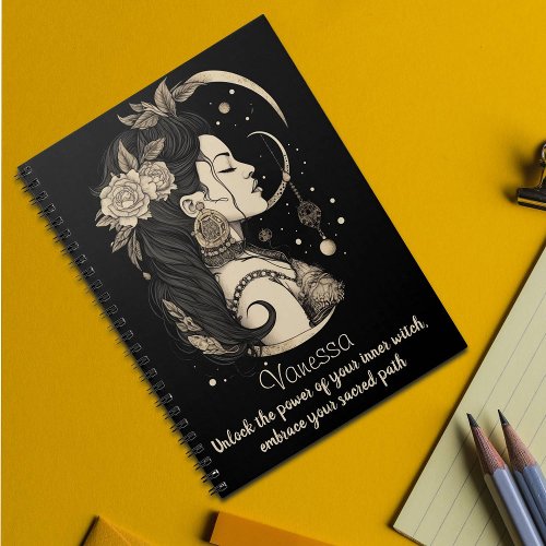 Boho Witchy Vibes in Black And Tan Notebook
