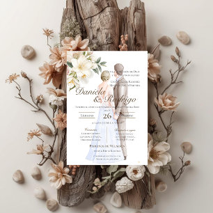 Boho with bride and groom wedding invitation