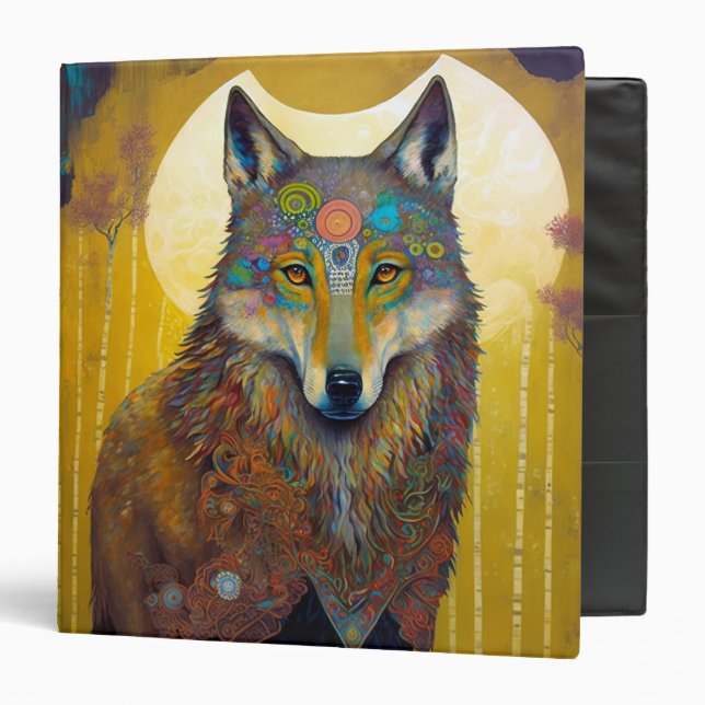 Boho Wolf Surreal Wildlife Art 3 Ring Binder (Front/Inside)
