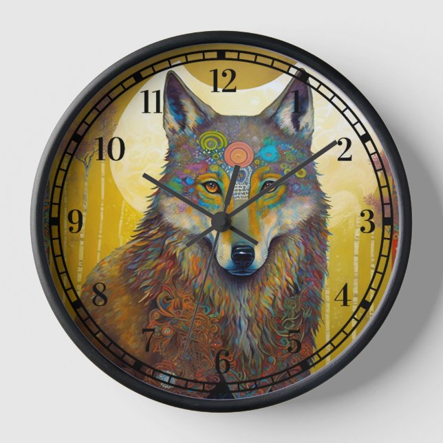 Boho Wolf Surreal Wildlife Art Clock (Front)