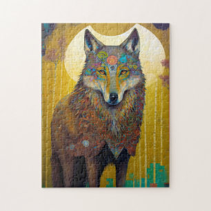 Boho Wolf Surreal Wildlife Art Jigsaw Puzzle