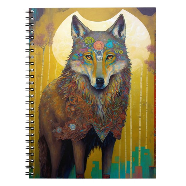 Boho Wolf Surreal Wildlife Art Notebook (Front)