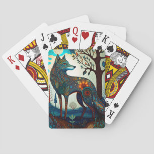 Boho Wolf Surreal Wildlife Art Playing Cards