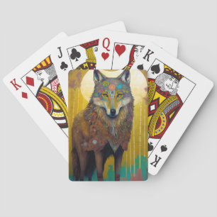 Boho Wolf Surreal Wildlife Art Poker Cards
