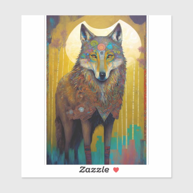 Boho Wolf Surreal Wildlife Art Sticker (Sheet)