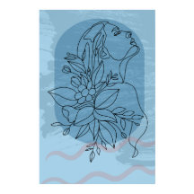 Boho Woman Drawing Line Modern Wall Art