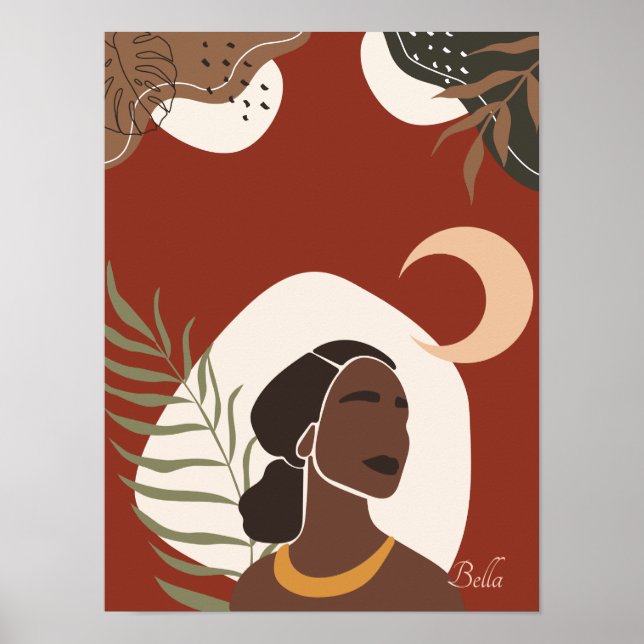 Boho Woman Illustration, Earthy Tones Poster (Front)