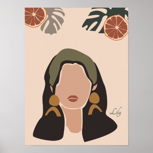 Boho Woman Illustration Earthy Tones Poster