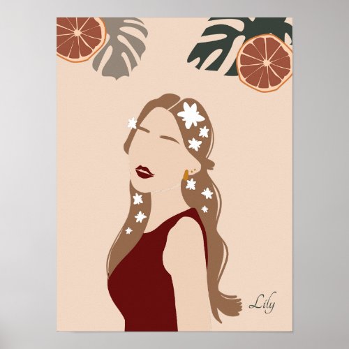 Boho Woman Illustration Earthy Tones Poster