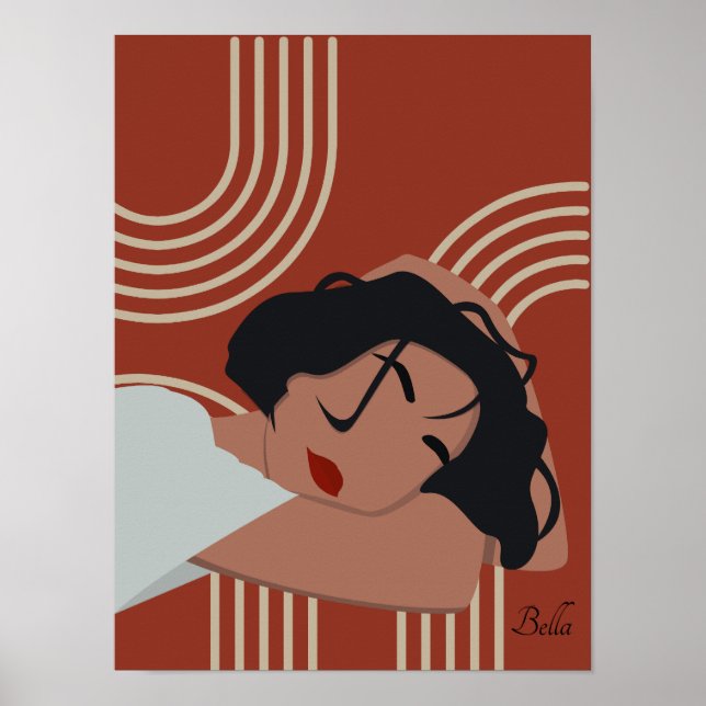 Boho Woman Illustration, Earthy Tones Poster (Front)