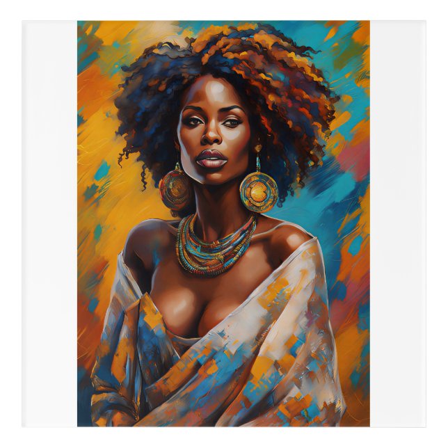 Boho Woman in Sunflower Expressive Hippie Acrylic Print (Front)