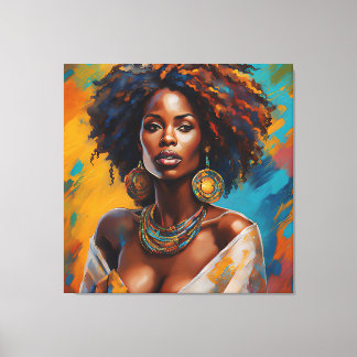 Boho Woman in Sunflower Expressive Hippie Canvas Print