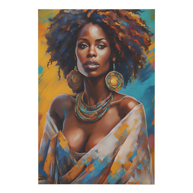 Boho Woman in Sunflower Expressive Hippie Faux Canvas Print (Front)