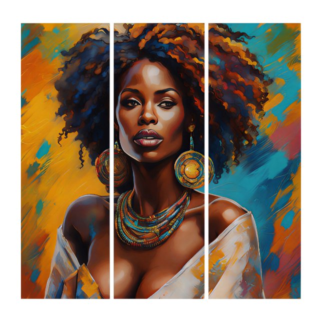 Boho Woman in Sunflower Expressive Hippie Triptych (Front)