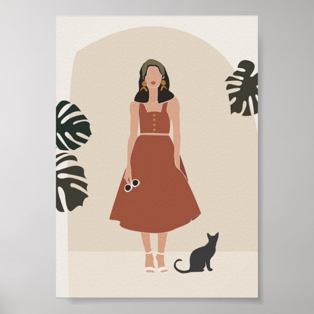Boho Woman in Terracotta Dress Summer Fashion Poster (Front)