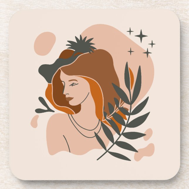 Boho Woman Stars Beverage Coaster (Front)