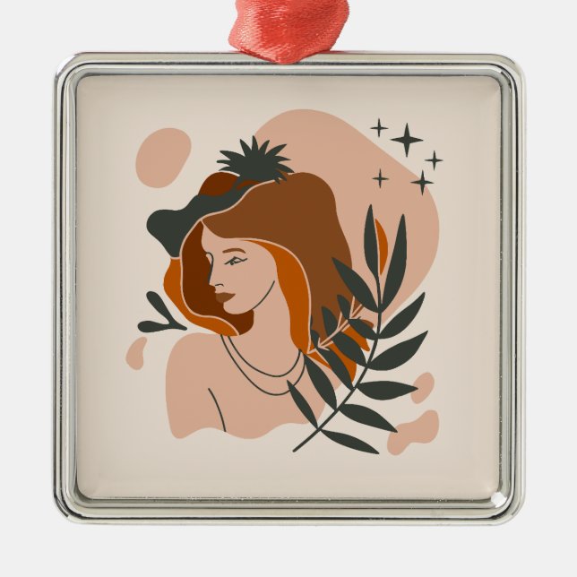 Boho Woman Stars Metal Ornament (Front)