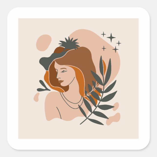 Boho Woman Stars Square Sticker (Front)