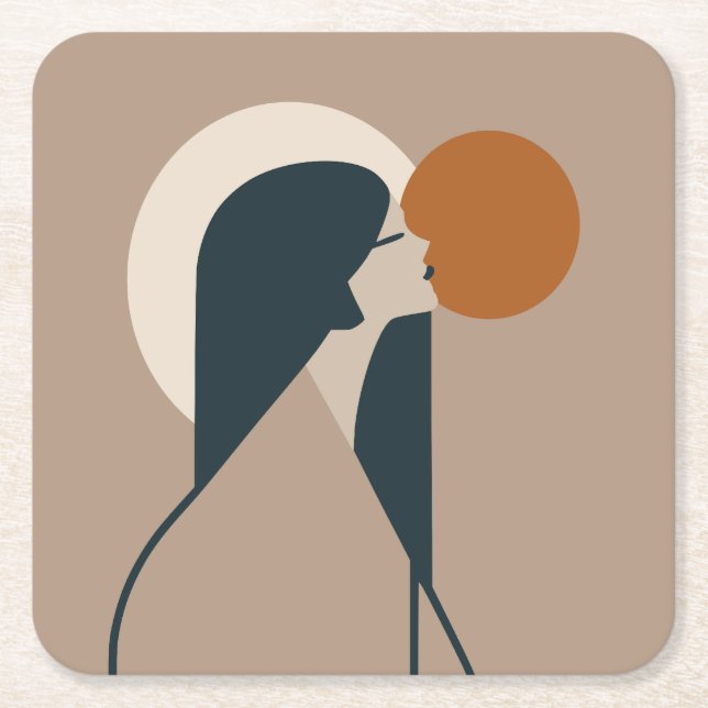 Boho Woman Sun Square Paper Coaster (Front)