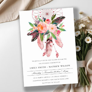 BOHO WOOD BLUSH ANTLER DREAM CATCHER FLORA WEDDING INVITATION